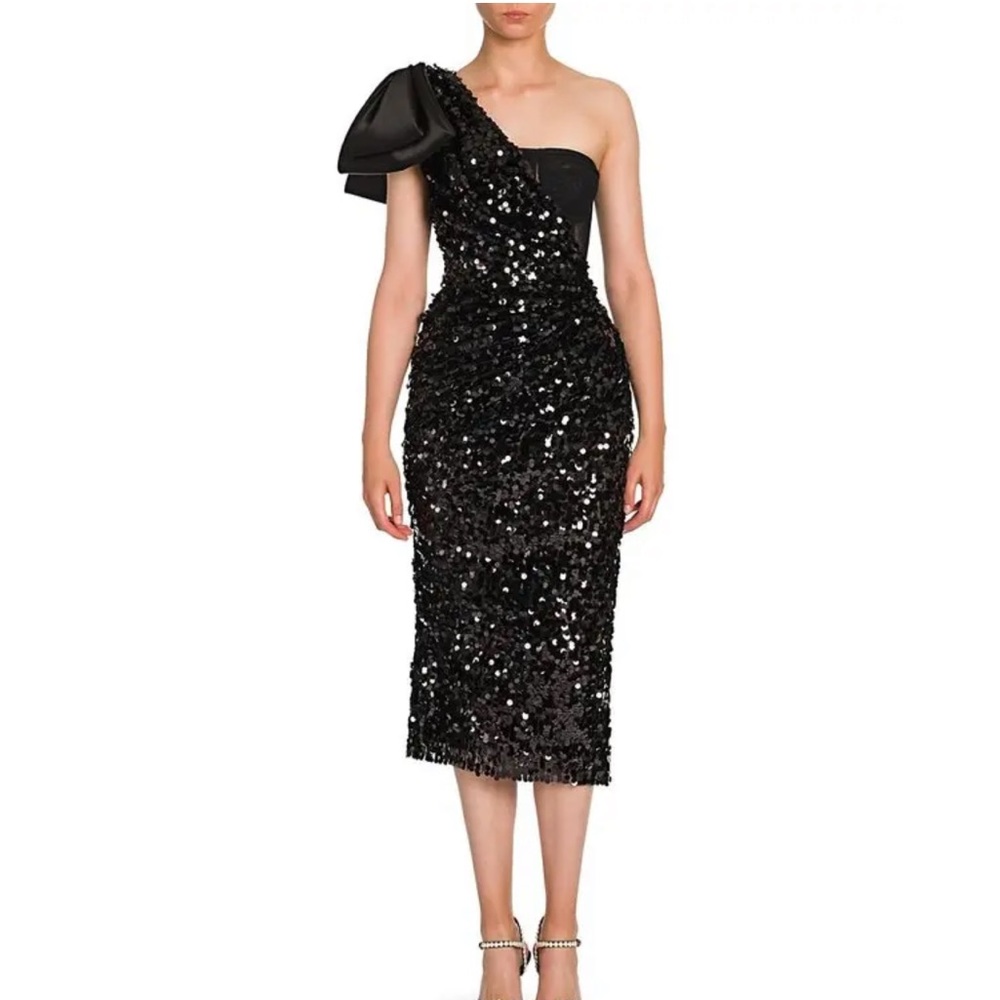 Dolce & Gabbana Sequin Bow One Shoulder Fitted Cocktail Dress